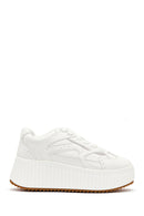 Women's White Thick-Soled Lace-Up Sneaker | Derimod Women's White Thick-Soled Lace-Up Sneaker | Derimod