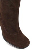 Women's Brown Thin Heeled Suede Leather Boot | Derimod Women's Brown Thin Heeled Suede Leather Boot | Derimod