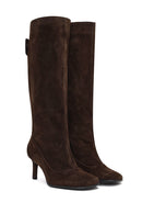 Women's Brown Thin Heeled Suede Leather Boot | Derimod Women's Brown Thin Heeled Suede Leather Boot | Derimod