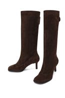 Women's Brown Thin Heeled Suede Leather Boot | Derimod Women's Brown Thin Heeled Suede Leather Boot | Derimod