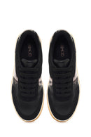 Women's Black Lace-Up Thick-Soled Patterned Leather Sneaker | Derimod Women's Black Lace-Up Thick-Soled Patterned Leather Sneaker | Derimod