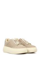 Women's Taupe Lace-Up Thick-Soled Sneaker | Derimod Women's Taupe Lace-Up Thick-Soled Sneaker | Derimod