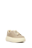 Women's Taupe Lace-Up Thick-Soled Sneaker | Derimod Women's Taupe Lace-Up Thick-Soled Sneaker | Derimod