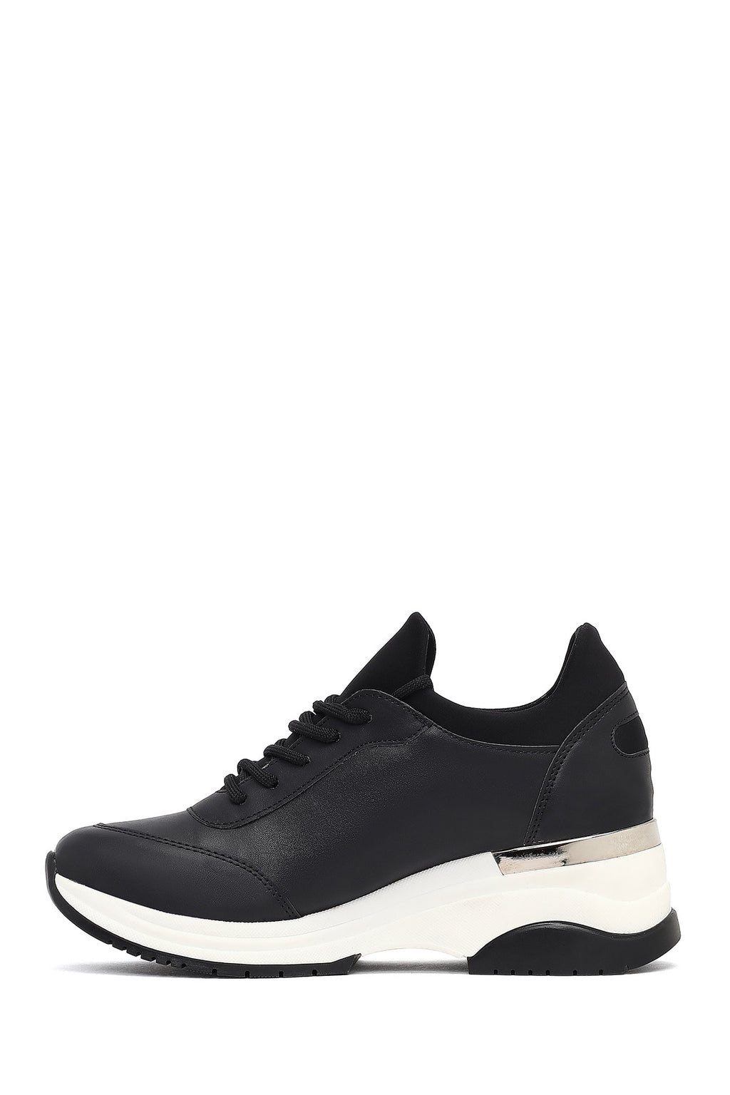 Kadın Siyah Bağcıklı Dolgu Topuklu Sneaker