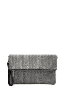 Women's Anthracite Long Chain Strap Straw Clutch Bag | Derimod Women's Anthracite Long Chain Strap Straw Clutch Bag | Derimod