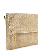Women's Beige Long Chain Strap Straw Clutch Bag | Derimod Women's Beige Long Chain Strap Straw Clutch Bag | Derimod