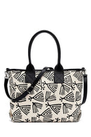 Kastamonu Stone Print Women's Black Long Strap Patterned Fabric Shoulder Bag | Derimod Kastamonu Stone Print Women's Black Long Strap Patterned Fabric Shoulder Bag | Derimod