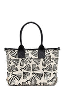 Kastamonu Stone Print Women's Black Long Strap Patterned Fabric Shoulder Bag | Derimod Kastamonu Stone Print Women's Black Long Strap Patterned Fabric Shoulder Bag | Derimod