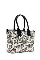 Kastamonu Stone Print Women's Black Long Strap Patterned Fabric Shoulder Bag | Derimod Kastamonu Stone Print Women's Black Long Strap Patterned Fabric Shoulder Bag | Derimod