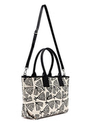 Kastamonu Stone Print Women's Black Long Strap Patterned Fabric Shoulder Bag | Derimod Kastamonu Stone Print Women's Black Long Strap Patterned Fabric Shoulder Bag | Derimod