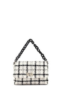 Women's White Long Strapped Patterned Fabric Crossbody Bag | Derimod Women's White Long Strapped Patterned Fabric Crossbody Bag | Derimod