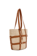 Women's Beige Straw Shoulder Bag | Derimod Women's Beige Straw Shoulder Bag | Derimod