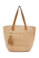 Women's Mink Straw Shoulder Bag | Derimod Women's Mink Straw Shoulder Bag | Derimod