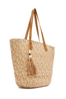 Women's Mink Straw Shoulder Bag | Derimod Women's Mink Straw Shoulder Bag | Derimod