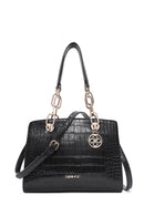 Kadın Siyah Uzun Askılı Kroko Desenli Klasik Omuz Çantası | Derimod Kadın Siyah Uzun Askılı Kroko Desenli Klasik Omuz Çantası | Derimod