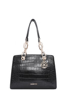 Women's Black Long Strap Crocodile Patterned Classic Shoulder Bag | Derimod Women's Black Long Strap Crocodile Patterned Classic Shoulder Bag | Derimod