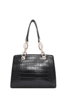 Women's Black Long Strap Crocodile Patterned Classic Shoulder Bag | Derimod Women's Black Long Strap Crocodile Patterned Classic Shoulder Bag | Derimod