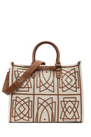 Women's Camel Long Strap Printed Fabric Handbag | Derimod Women's Camel Long Strap Printed Fabric Handbag | Derimod