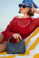 Women's Blue Long Strap Braided Mini Handbag | Derimod Women's Blue Long Strap Braided Mini Handbag | Derimod