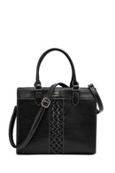 Kadın Siyah Uzun Askılı Desenli Kol Çantası | Derimod Kadın Siyah Uzun Askılı Desenli Kol Çantası | Derimod