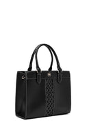 Kadın Siyah Uzun Askılı Desenli Kol Çantası | Derimod Kadın Siyah Uzun Askılı Desenli Kol Çantası | Derimod