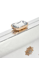 Women's Silver Long Chain Strap Stone Metallic Mini Evening Box Bag | Derimod Women's Silver Long Chain Strap Stone Metallic Mini Evening Box Bag | Derimod