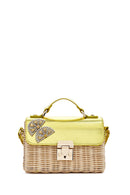 Kadın Sarı Aksesuarlı Uzun Askılı Hasır Çapraz Çanta | Derimod Kadın Sarı Aksesuarlı Uzun Askılı Hasır Çapraz Çanta | Derimod