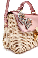 Kadın Pembe Aksesuarlı Uzun Askılı Hasır Çapraz Çanta | Derimod Kadın Pembe Aksesuarlı Uzun Askılı Hasır Çapraz Çanta | Derimod