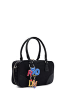 Kadın Siyah Uzun Askılı Aksesuar Detaylı Kumaş Kol Çantası | Derimod Kadın Siyah Uzun Askılı Aksesuar Detaylı Kumaş Kol Çantası | Derimod