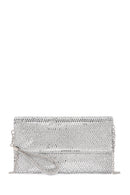 Women's Silver Long Chain Strap Stone Evening Clutch Bag | Derimod Women's Silver Long Chain Strap Stone Evening Clutch Bag | Derimod