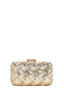 Women's Gold Chain Long Strap Braided Mini Evening Clutch Bag | Derimod Women's Gold Chain Long Strap Braided Mini Evening Clutch Bag | Derimod