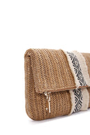 Women's Brown Long Chain Strap Straw Mini Clutch Bag | Derimod Women's Brown Long Chain Strap Straw Mini Clutch Bag | Derimod