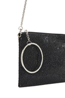 Women's Black Stone Long Chain Strap Evening Clutch Bag | Derimod Women's Black Stone Long Chain Strap Evening Clutch Bag | Derimod
