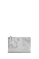Women's Silver Stone Long Chain Strap Evening Clutch Bag | Derimod Women's Silver Stone Long Chain Strap Evening Clutch Bag | Derimod