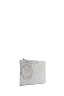 Women's Silver Stone Long Chain Strap Evening Clutch Bag | Derimod Women's Silver Stone Long Chain Strap Evening Clutch Bag | Derimod