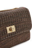 Women's Brown Long Chain Strap Straw Shoulder Bag | Derimod Women's Brown Long Chain Strap Straw Shoulder Bag | Derimod