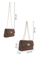 Women's Brown Long Chain Strap Straw Shoulder Bag | Derimod Women's Brown Long Chain Strap Straw Shoulder Bag | Derimod