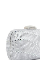 Women's Silver Long Chain Strap Stone Mini Box Evening Bag | Derimod Women's Silver Long Chain Strap Stone Mini Box Evening Bag | Derimod