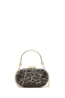 Women's Gold Leopard Pattern Long Strap Mini Clutch Evening Bag | Derimod Women's Gold Leopard Pattern Long Strap Mini Clutch Evening Bag | Derimod