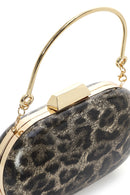Women's Gold Leopard Pattern Long Strap Mini Clutch Evening Bag | Derimod Women's Gold Leopard Pattern Long Strap Mini Clutch Evening Bag | Derimod