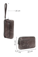 Erkek Gri Deri Mini El Çantası | Derimod Erkek Gri Deri Mini El Çantası | Derimod