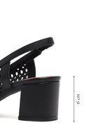Derimod Gritti Women's Black Open Back Short Thick Heeled Leather Shoes | Derimod Derimod Gritti Women's Black Open Back Short Thick Heeled Leather Shoes | Derimod