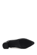 Derimod Gritti Women's Black Open Back Short Thick Heeled Leather Shoes | Derimod Derimod Gritti Women's Black Open Back Short Thick Heeled Leather Shoes | Derimod