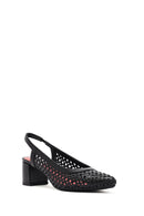 Derimod Gritti Women's Black Open Back Short Thick Heeled Leather Shoes | Derimod Derimod Gritti Women's Black Open Back Short Thick Heeled Leather Shoes | Derimod