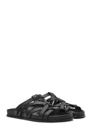 Women's Black Leather Slippers | Derimod Women's Black Leather Slippers | Derimod