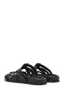 Women's Black Leather Slippers | Derimod Women's Black Leather Slippers | Derimod