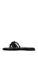Women's Black Stoned Leather Slippers | Derimod Women's Black Stoned Leather Slippers | Derimod