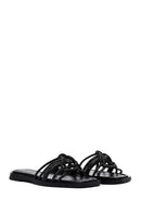 Women's Black Stoned Leather Slippers | Derimod Women's Black Stoned Leather Slippers | Derimod