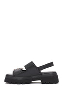Women's Black Buckled Strappy Thick Soled Leather Sandals | Derimod Women's Black Buckled Strappy Thick Soled Leather Sandals | Derimod