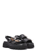 Women's Black Buckled Strappy Thick Soled Leather Sandals | Derimod Women's Black Buckled Strappy Thick Soled Leather Sandals | Derimod